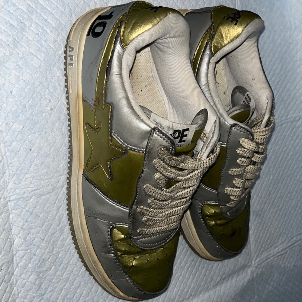 Bape Gold and Gray Athletic Shoes Sleek Modern Design